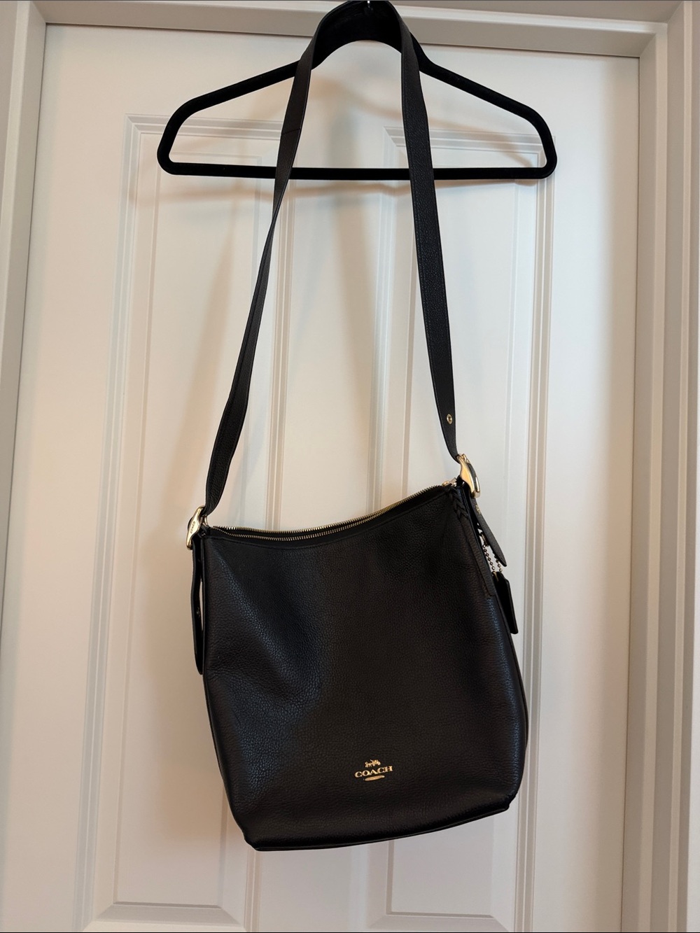 Coach Black Pebbled Leather Bucket Crossbody with Gold Hardware
